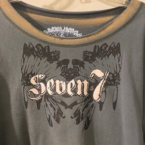 Seven7 Women's Charcoal Graphic Long Sleeve Ribbed Neck Sweat Shirt